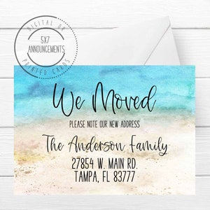 Beach moving announcement card, address change notice, ocean moving card, pretty watercolor we've moved to the beach, (ANY WORDING)