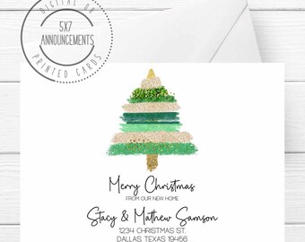 Merry Christmas from our new home, we have moved card, modern Christmas tree address change announcement, holiday new home (ANY WORDING)