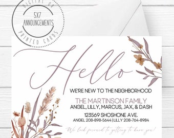 Wildflowers hello we're new to the neighborhood card, floral fall personalized meet neighbors flower announcement neighbor introduction card