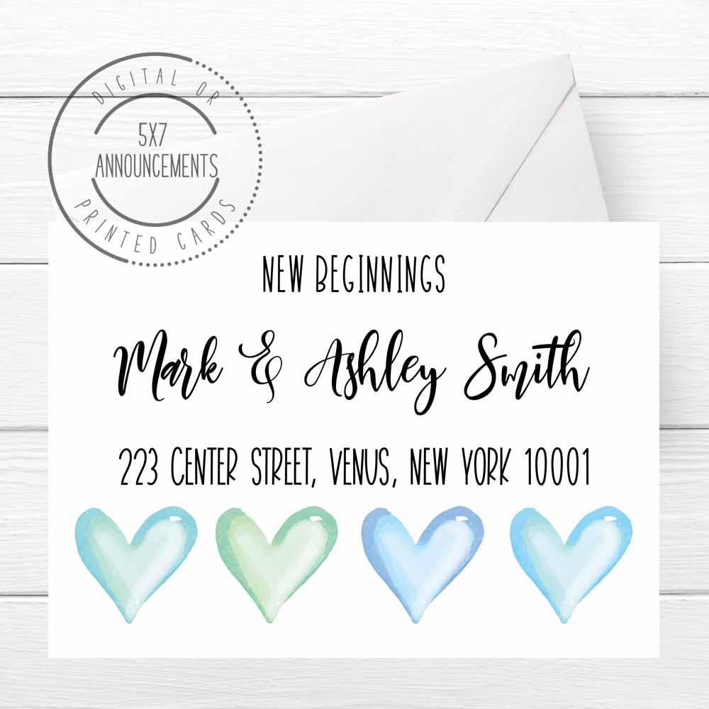 Couples new address card, moved in together moving announcement, new beginnings address change cards, personalized handmade we've moved card