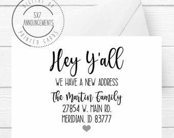Hey Y'all Moving Announcement Cards, We Moved Southern New Address  Cards, We Moved Black and White Script Stationery Note Cards