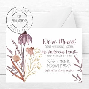 Wildflowers moving announcement card, personalized flowers we&#39;ve moved card, address change card, pretty boho floral new address stationery