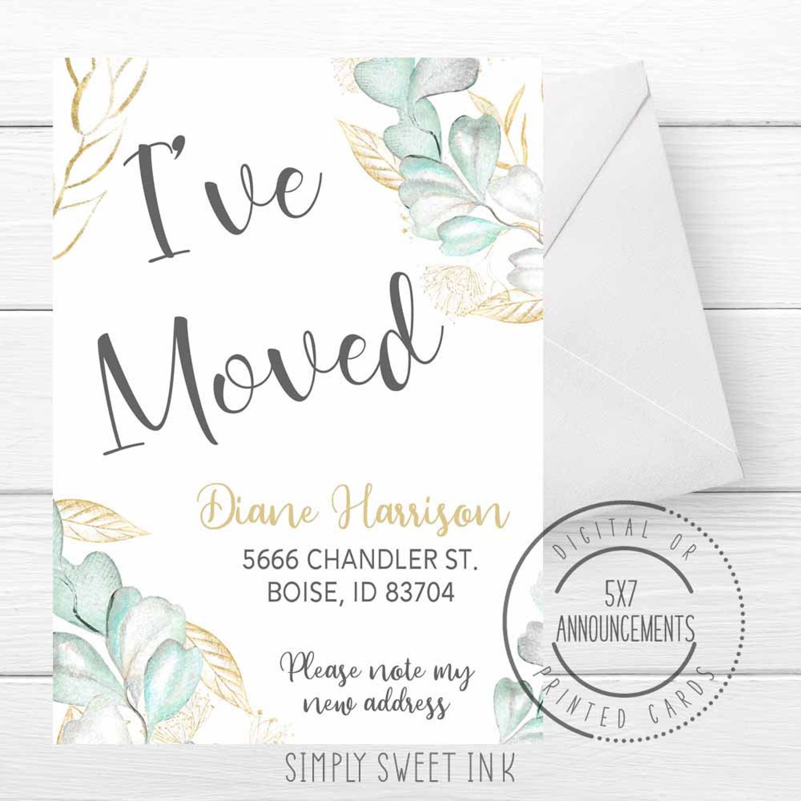 I Have Moved Announcement Greenery I ve Moved Card Etsy