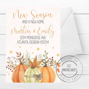 Watercolor fall pumpkin moving announcement card, pumpkin address change notice card, autumn personalized we moved card, new season new home