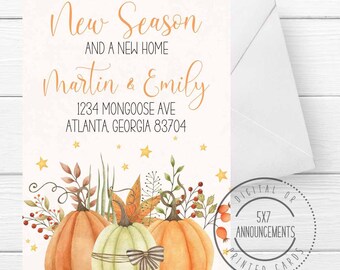 Watercolor fall pumpkin moving announcement card, pumpkin address change notice card, autumn personalized we moved card, new season new home