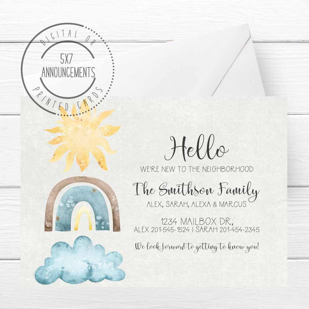 Rainbow We're New to the Neighborhood Announcement, Personalized Meet