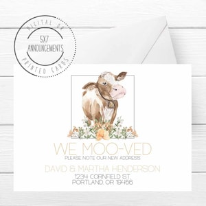 Farm cow moving announcement, moo-ved funny country address change, cow we've moved cards, modern farm new address notice (ANY WORDING)