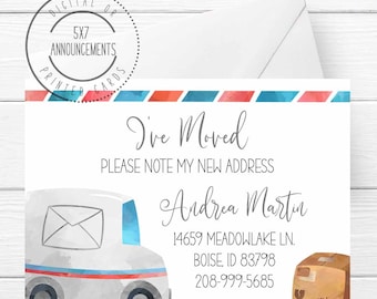 Watercolor Mail Truck Moving Announcement Card, I've Moved Card New Mailing Address Personalized Handmade Moving Stationery Note Handmade