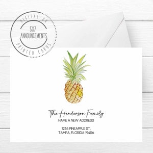Pineapple we&#39;ve moved card, pineapple moving announcement, tropical address change card, watercolor new home stationery cards (ANY WORDING)