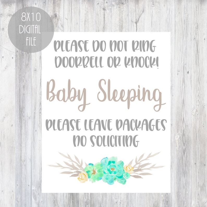 graphic regarding Baby Sleeping Sign Printable named Quite floral printable child sleeping indicator, do not ring doorbell or knock indication, sleeping kid signal, do not disturb youngster sleeping signal