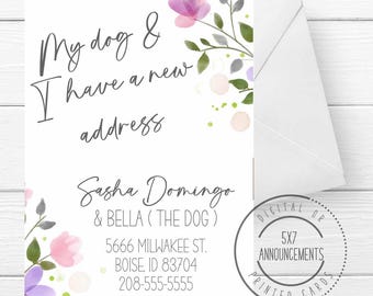 Funny Dog Moving Announcement Card, Floral New Address (Digital or Printed)