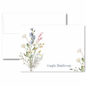 Personalized wildflower note card set, floral name gift notes, wildflowers blank notes, handmade writing stationery gift set with envelopes