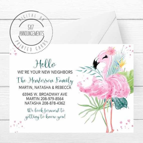 Flamingo Hello We Re Your New Neighbors Card Personalized Etsy Flamingo Hello We Re Your New Neighbors Card Personalized Etsy