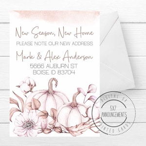 New season, new home moving announcement, fall pumpkin new address card, watercolor autumn address change, pumpkin we moved stationery card