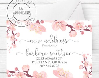 Cherry blossom new address card, I've moved announcement card, floral moving card, new address card, pink flower script pretty new home card