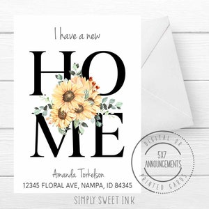 Sunflowers moving announcement card, spring I've moved watercolor address change card, summer floral I have a new home stationery card