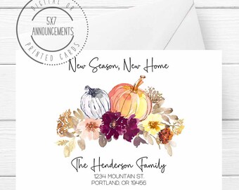 New season, new home, fall pumpkin new address change announcement card, fall we moved card, just moved address change notice, (ANY WORDING)