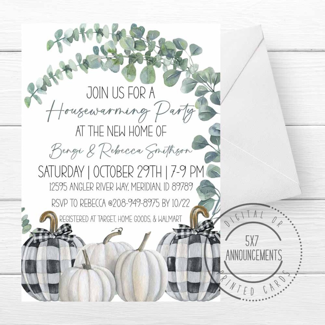 Fall Pumpkin Housewarming Invitation, Farm Pumpkins Watercolor Invite ...