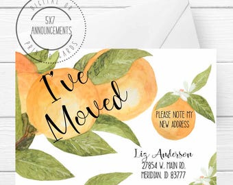 Watercolor oranges moving announcement, citrus I've moved card, personalized address change, Florida oranges pretty oranges new home cards