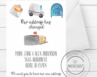 Mail truck our address has changed card, personalized change of address notice, new mailing address announcement, personalized new home card