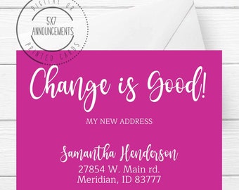 Pink Change is Good Moving Announcement, Personalized New Address Cards