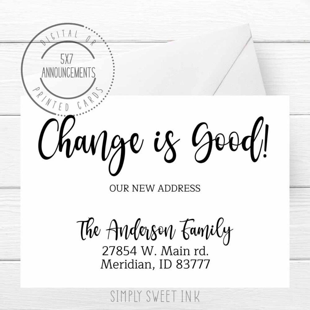 Change is Good Moving Announcement, Personalized New Home Black and ...