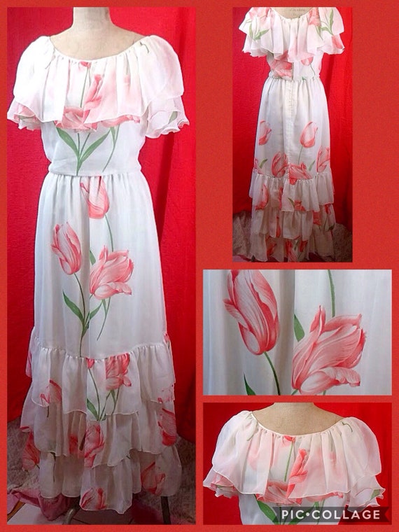 Stunning vintage 1970's 30's inspired white chiff… - image 2