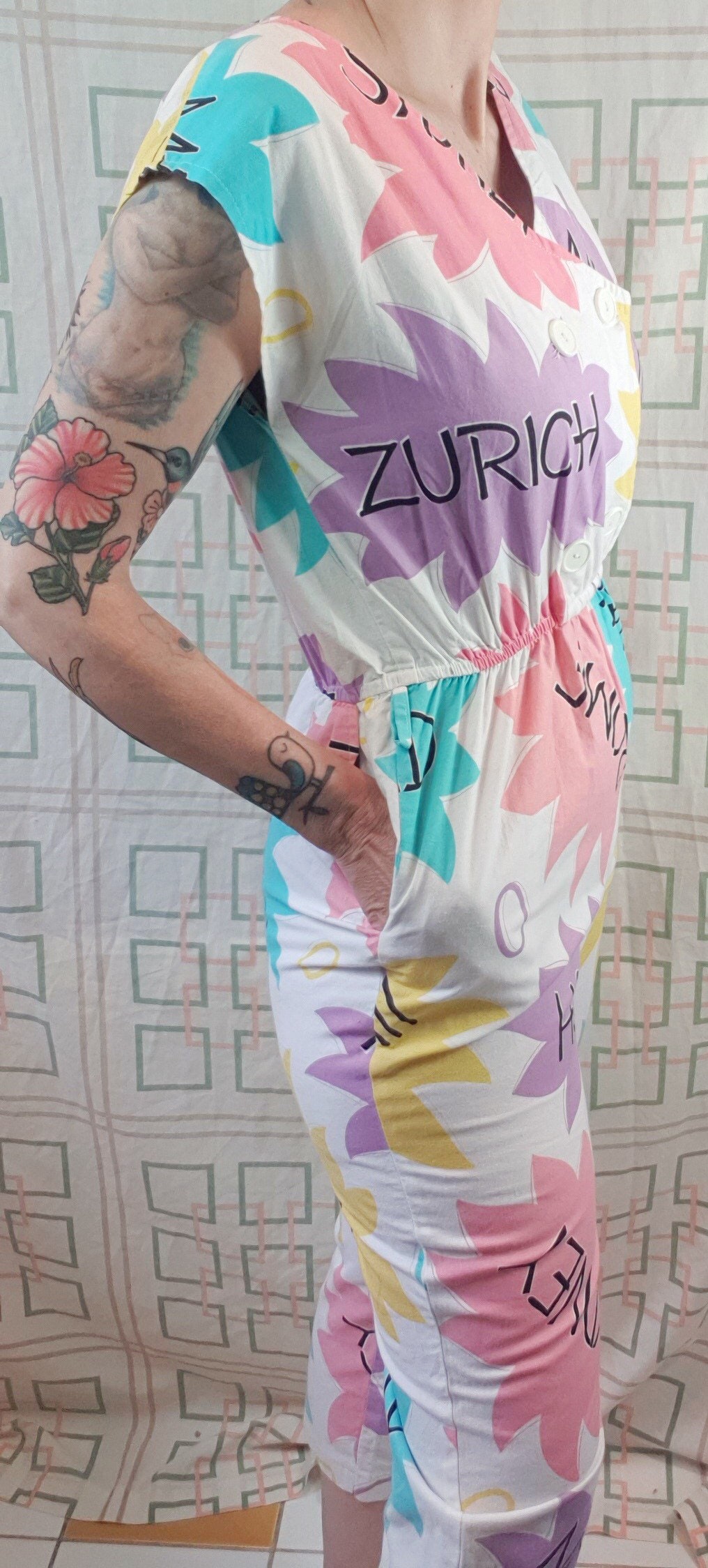 Fabulous Vintage 1980s Novelty Capital City Names Cotton Jumpsuit