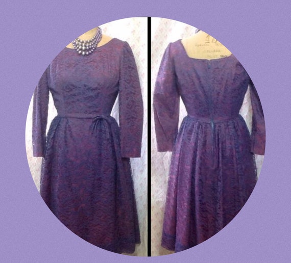 Lovely Vintage 1950's purple violet lace dress/ma… - image 1