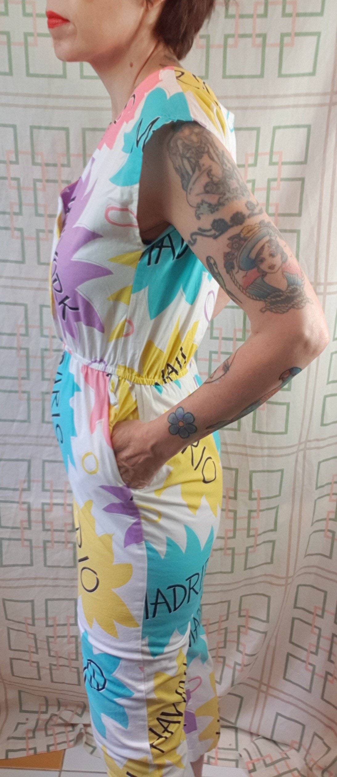 Fabulous Vintage 1980s Novelty Capital City Names Cotton Jumpsuit