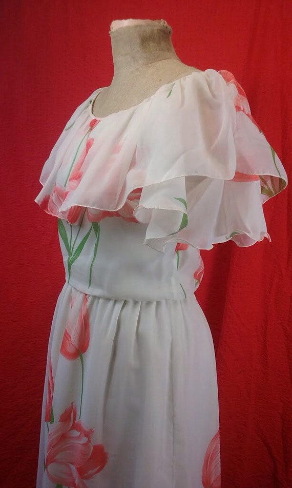 Stunning vintage 1970's 30's inspired white chiff… - image 7