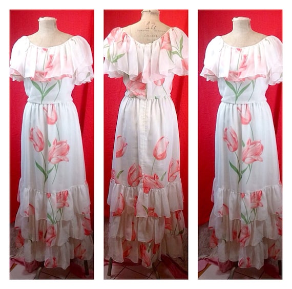 Stunning vintage 1970's 30's inspired white chiff… - image 1