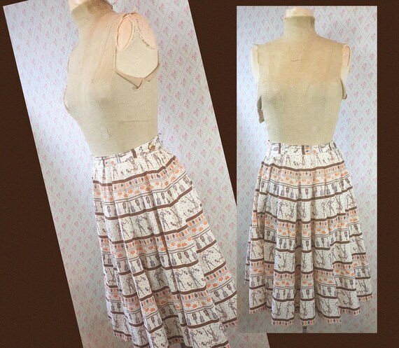 Amazing vintage 1950’s novelty print cotton fit a… - image 3