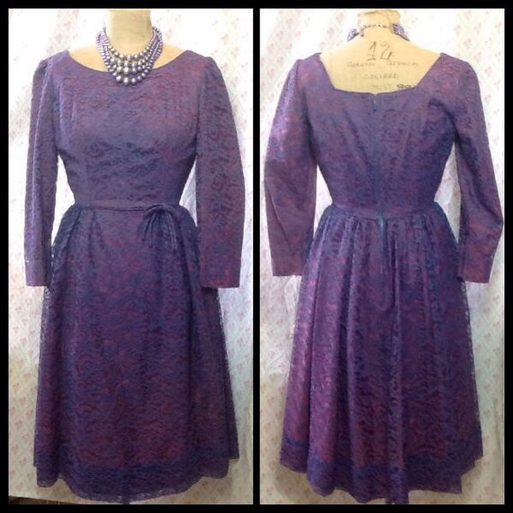 Lovely Vintage 1950's purple violet lace dress/ma… - image 2