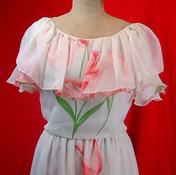 Stunning vintage 1970's 30's inspired white chiff… - image 3