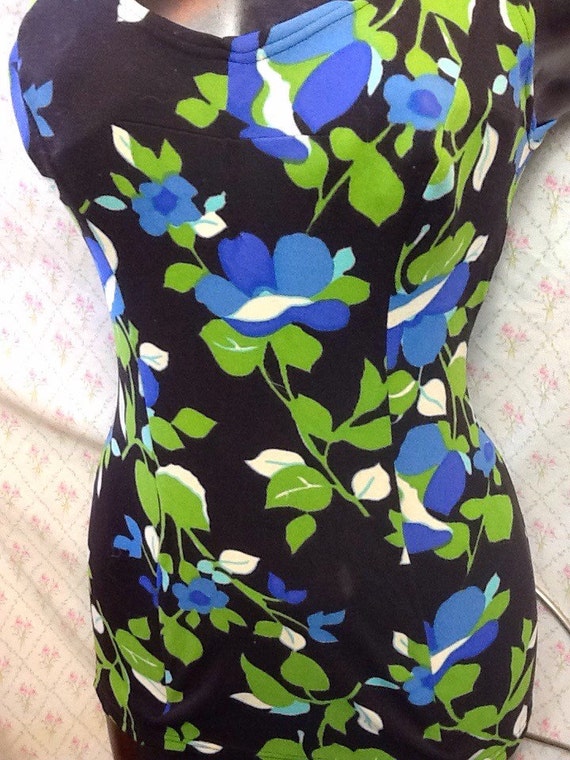 1960's vintage adorable black, blue and green flo… - image 5