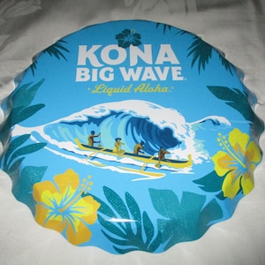 Large KONA BIG WAVE Liquid Aloha Beer Metal Bottle Cap Sign