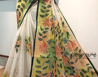 Handloom Resham Kota Saree: Hand-Painted Floral Sari