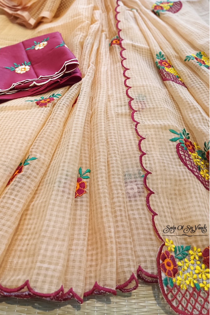 Pink Resham Embroidered Silk Kota Saree