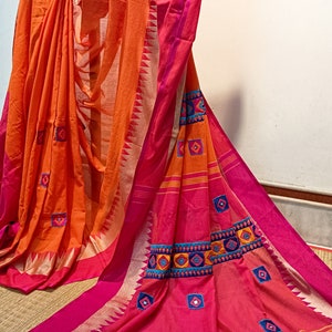 handloom pure cotton saree with embroidery work navratri special latest saree blouse design embroidered sari with diwali special sari blouse