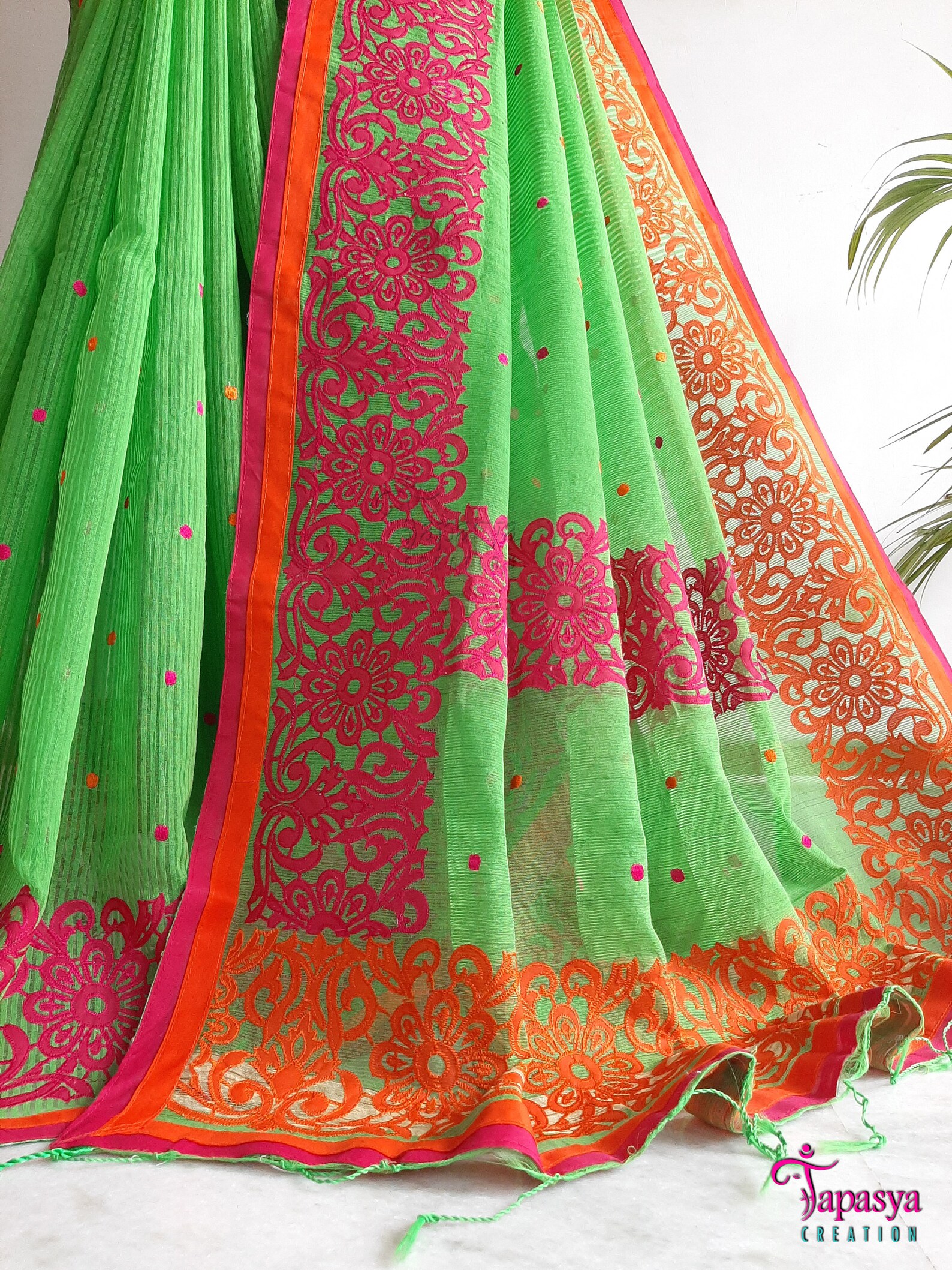 Applique Work on Handloom Noil Saree With Bp/stencil Etsy