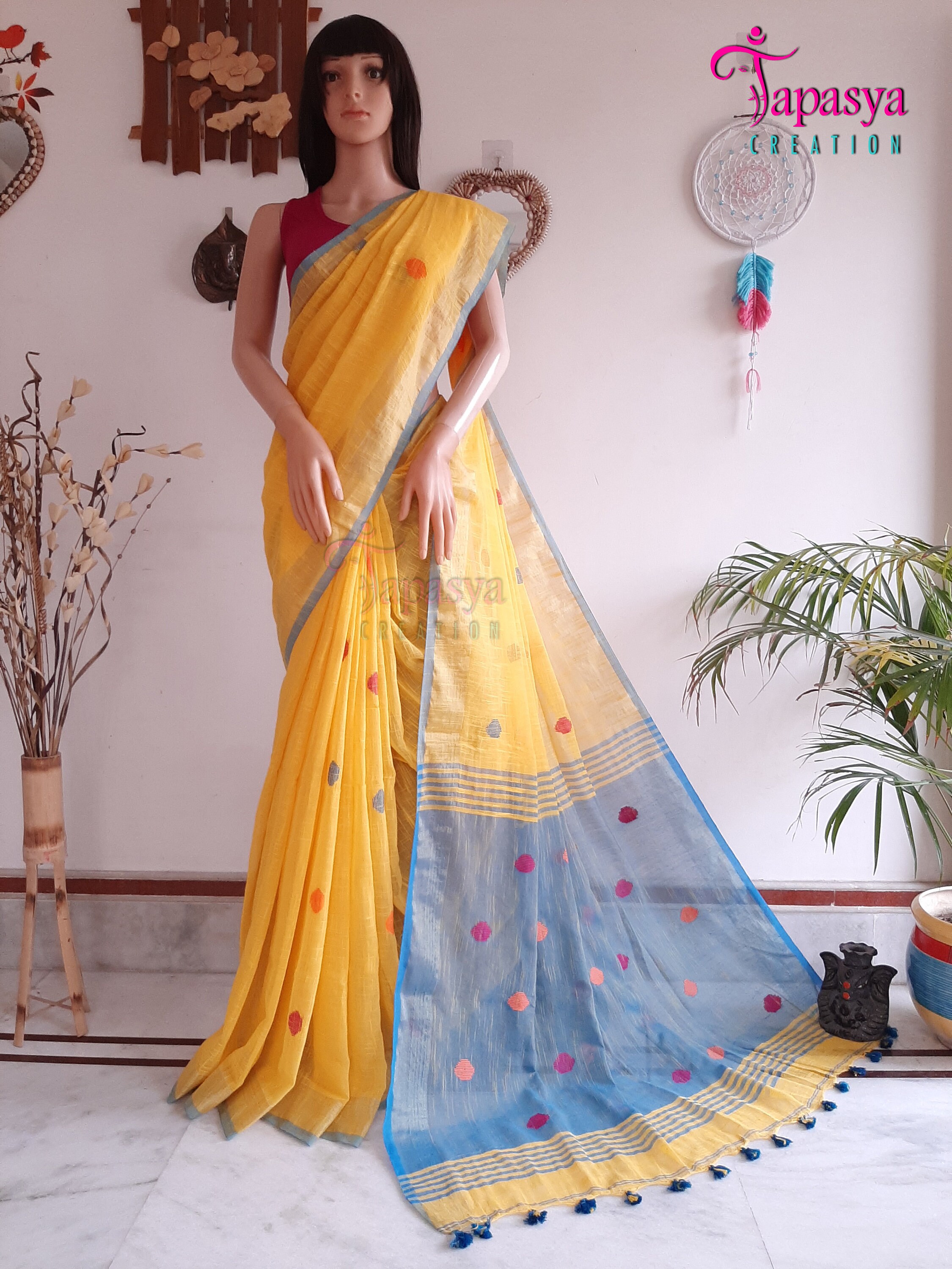 Handwoven Khadi Linen saree with blouse piece /Handloom | Etsy