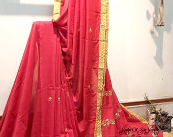 Red Embroidered Handloom Cotton Saree with Blouse Piece