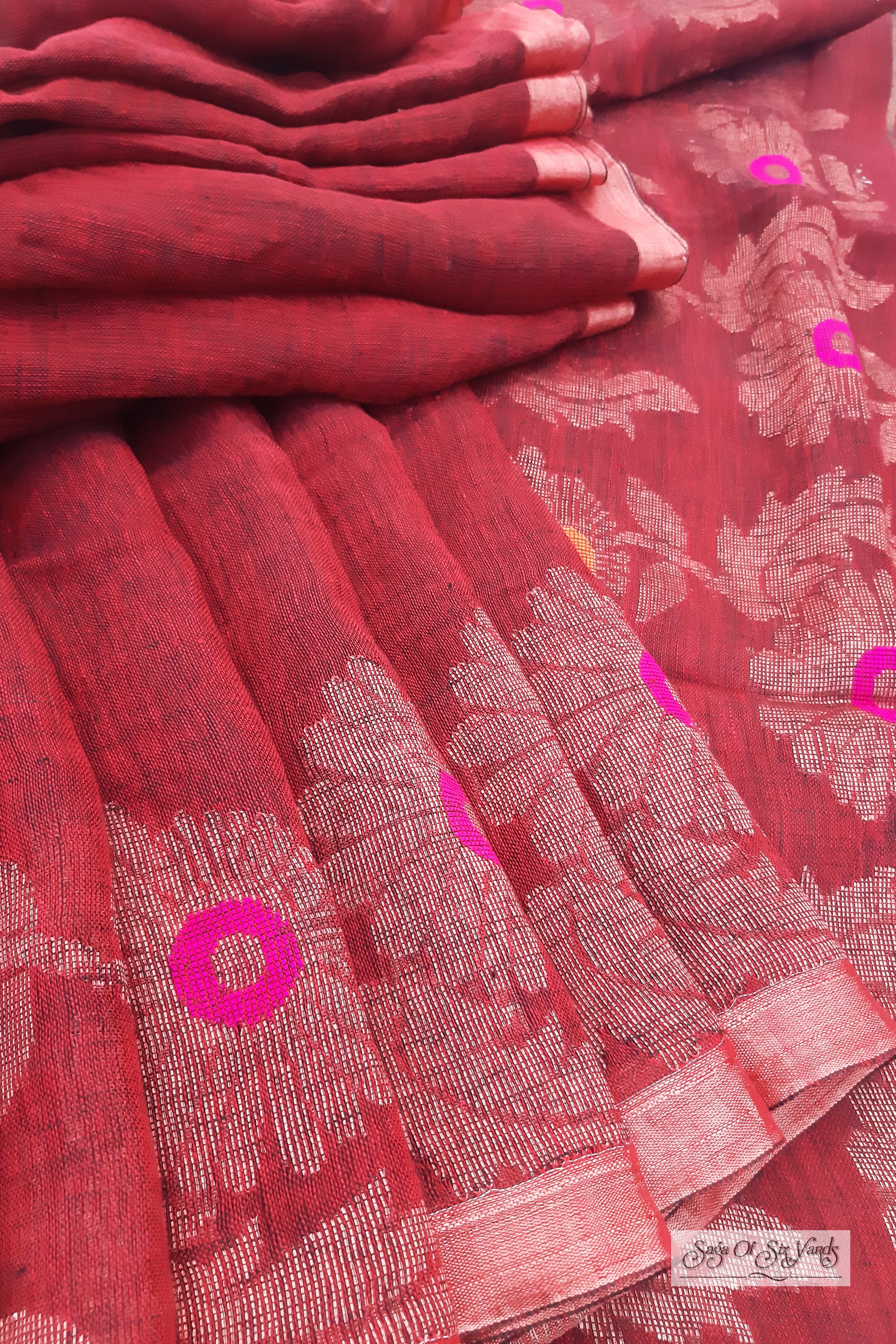 Maroon - Rangoli Jhiri Handloom Cotton Blouse Piece