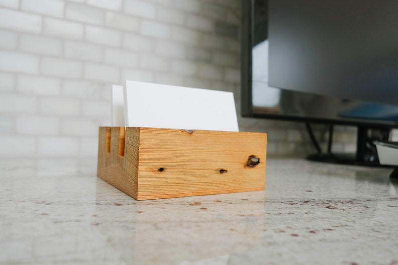 Wood Business Card Holder Desktop Desk Office Display Reclaimed Gift Unique Rustic