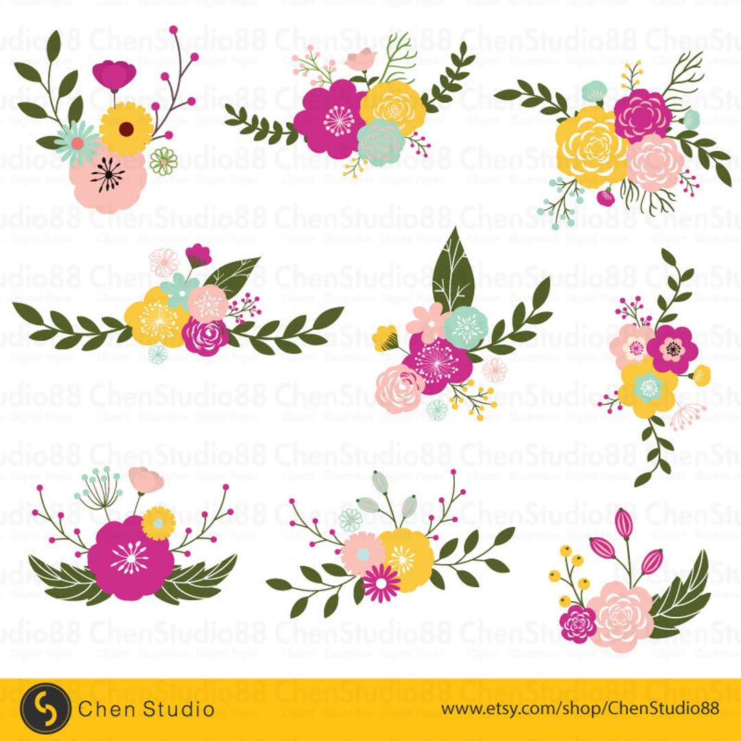Retro Floral Clip Art Vector Digital Clipart Instant - Etsy