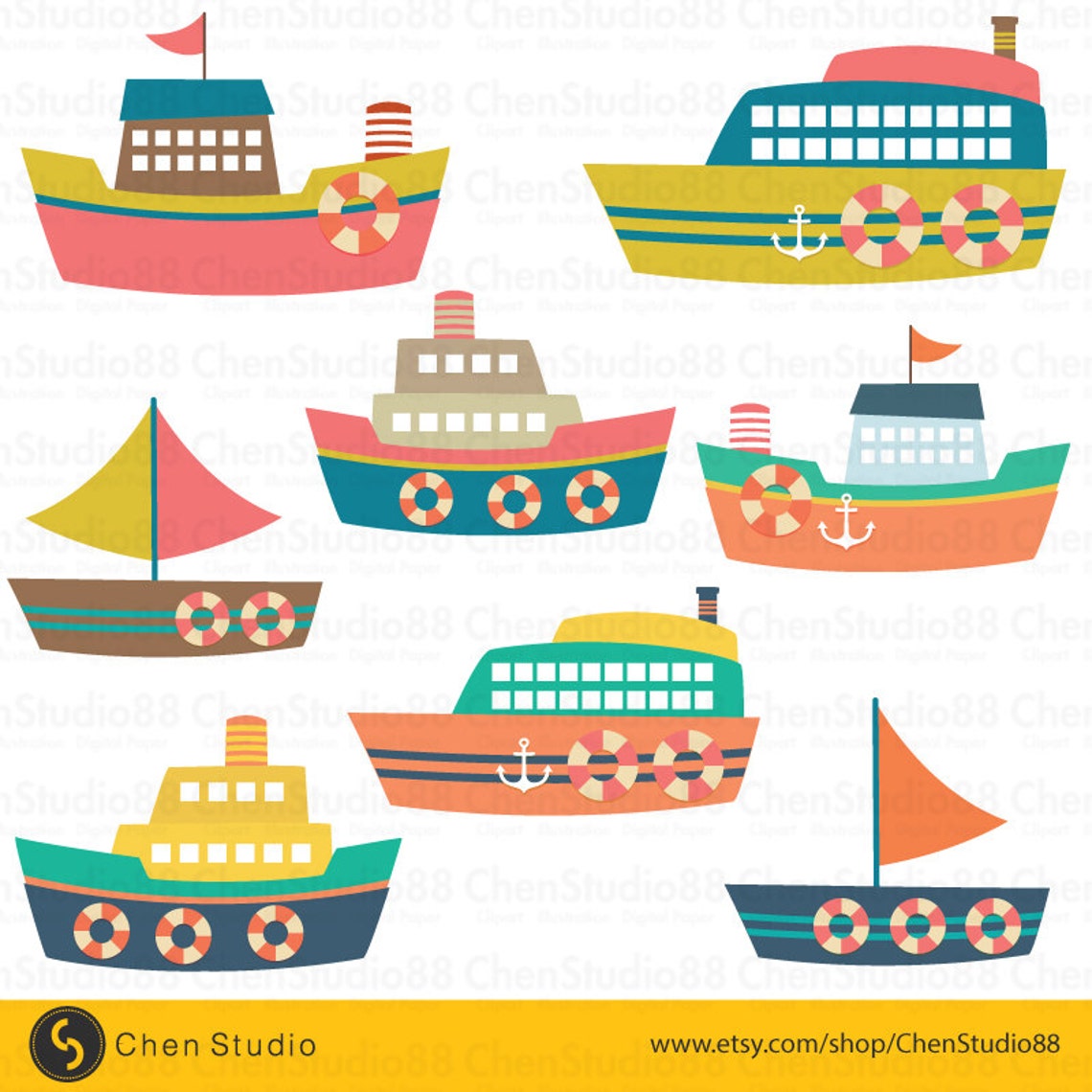 Cute Boat Vector Digital Clipart Instant Download EPS - Etsy