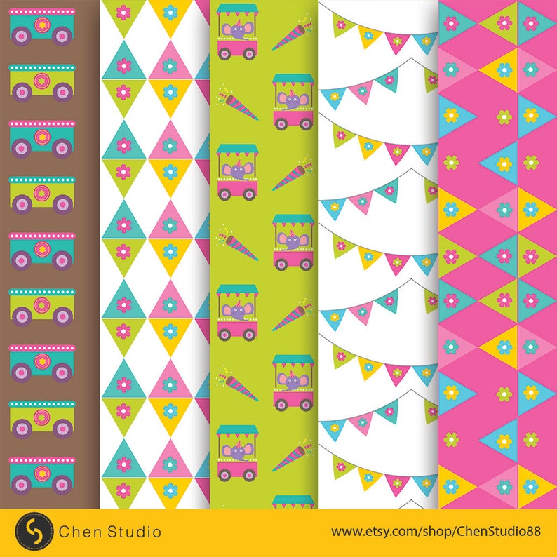 Circus Train Vector Clip Art and Digital Paper Set - Etsy