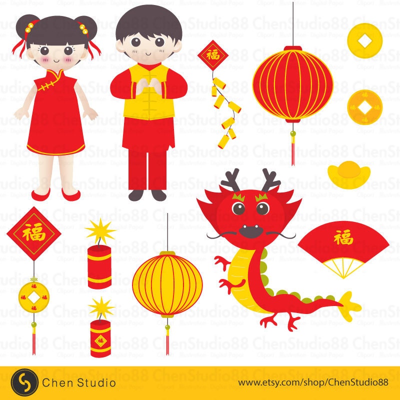 Chinese New Year vector Digital Clipart Instant Download | Etsy