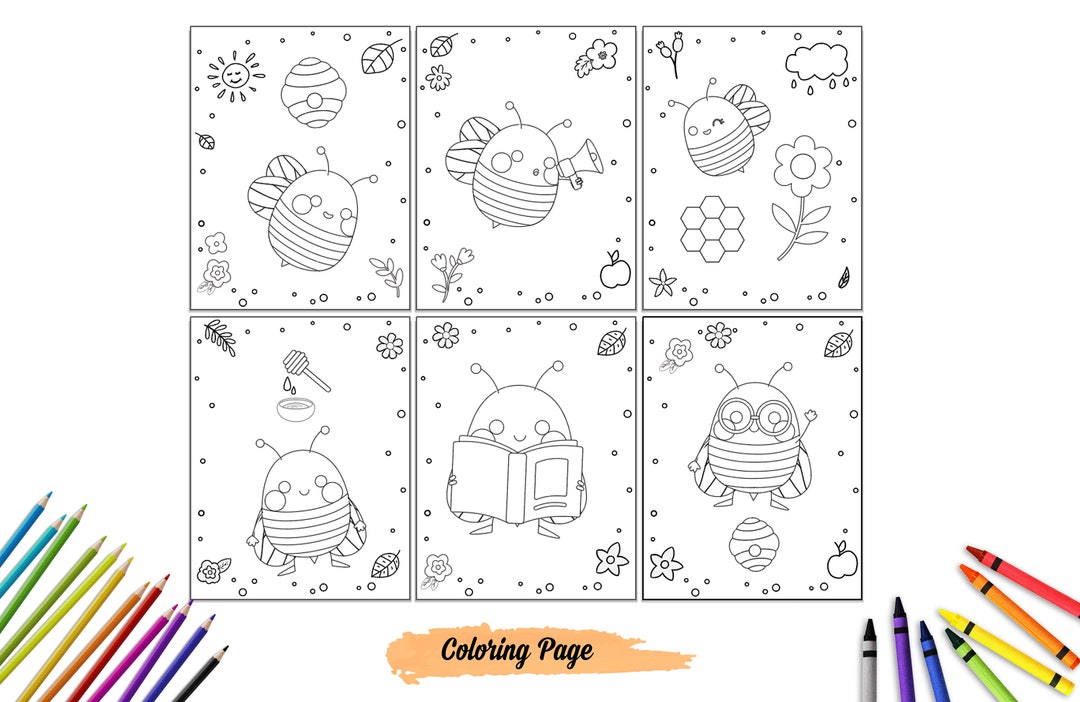 Bee Coloring Page, Digital Coloring Page, Printable Coloring Sheet, Instant Download - Etsy